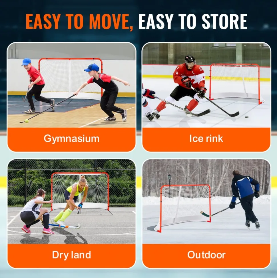 VEVOR Street Hockey Net, Indoor Outdoor Steel Hockey Goal, Official Regulation Pro Hockey Training Goal Set, Portable Hockey Goal with Net, Easy Assemble, 72" x 48", White/Red