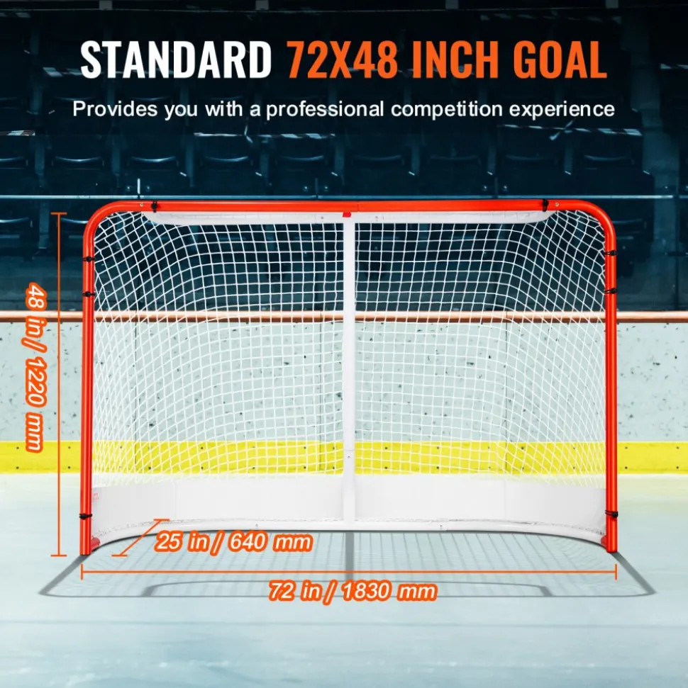 VEVOR Street Hockey Net, Indoor Outdoor Steel Hockey Goal, Official Regulation Pro Hockey Training Goal Set, Portable Hockey Goal with Net, Easy Assemble, 72" x 48", White/Red