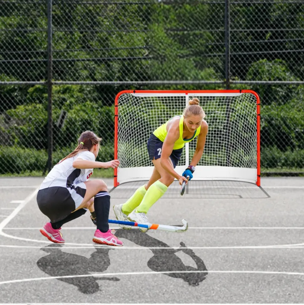 VEVOR Street Hockey Net, Indoor Outdoor Steel Hockey Goal, Official Regulation Pro Hockey Training Goal Set, Portable Hockey Goal with Net, Easy Assemble, 72" x 48", White/Red