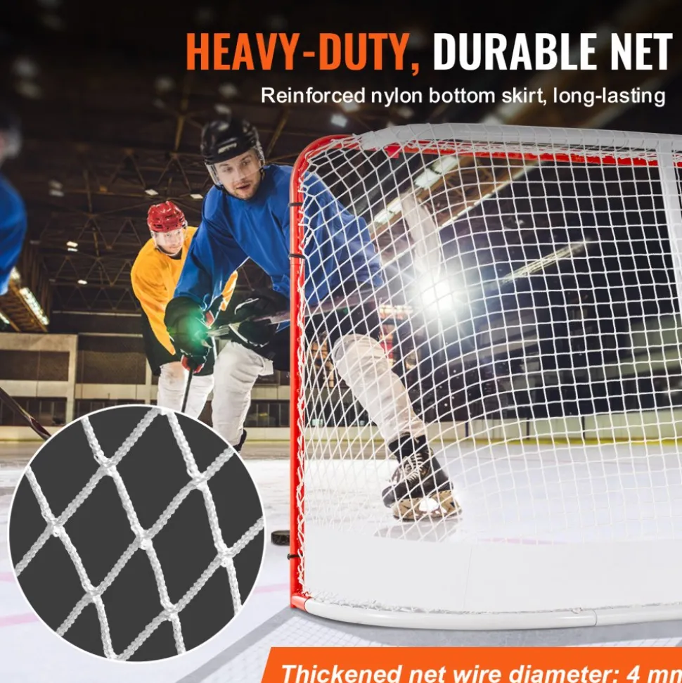 VEVOR Street Hockey Net, Indoor Outdoor Steel Hockey Goal, Official Regulation Pro Hockey Training Goal Set, Portable Hockey Goal with Net, Easy Assemble, 72" x 48", White/Red