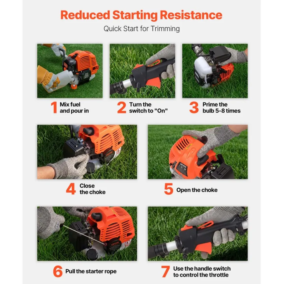 VEVOR String Trimmer, 26cc 2 in 1 Weed Wacker Gas Powered, 17" Cordless Grass Trimmer with 10" Brush Cutter, Shoulder Strap & 3T Blade, 2-Stroke Heavy-Duty Gas Weed Wacker for Quick Grass Cleaning