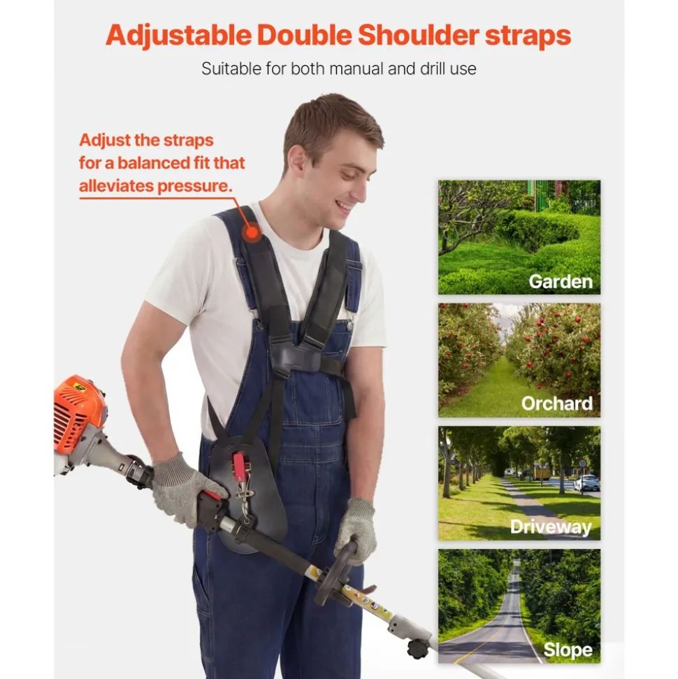 VEVOR String Trimmer, 26cc 2 in 1 Weed Wacker Gas Powered, 17" Cordless Grass Trimmer with 10" Brush Cutter, Shoulder Strap & 3T Blade, 2-Stroke Heavy-Duty Gas Weed Wacker for Quick Grass Cleaning