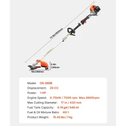 VEVOR String Trimmer, 26cc 2 in 1 Weed Wacker Gas Powered, 17
