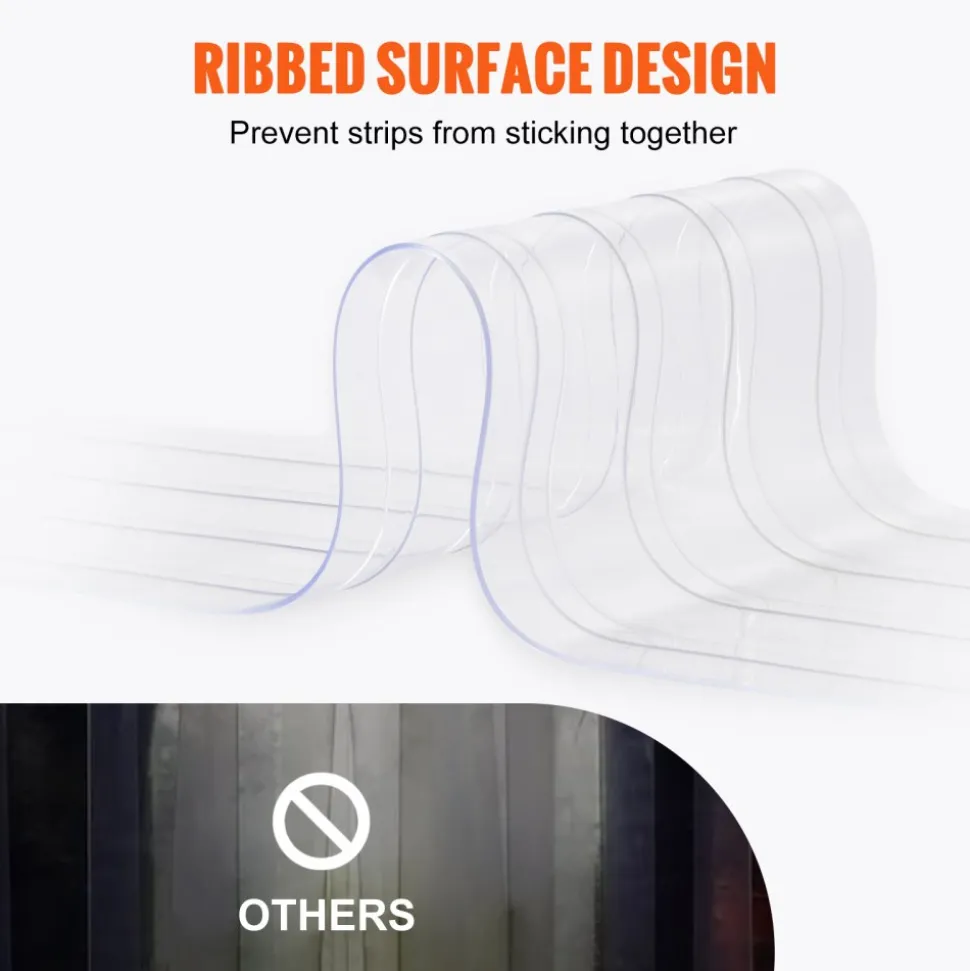 VEVOR Strip Curtain, 150' Length, 8" Width, 0.08" Thickness, Clear Ribbed Plastic Door Strips, PVC Curtain Strip Door Bulk Roll for Warehouses, Factories, Supermarkets, Shopping Malls, Halls, Garages