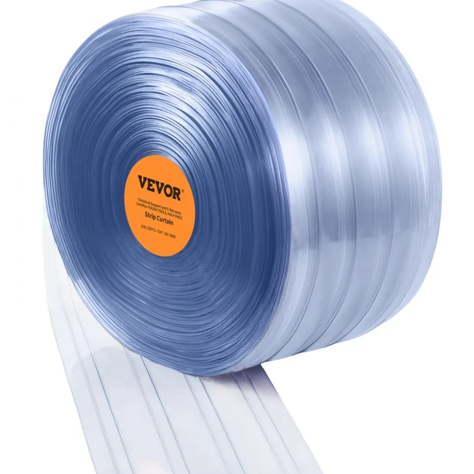 VEVOR Strip Curtain, 150' Length, 8" Width, 0.08" Thickness, Clear Ribbed Plastic Door Strips, PVC Curtain Strip Door Bulk Roll for Warehouses, Factories, Supermarkets, Shopping Malls, Halls, Garages