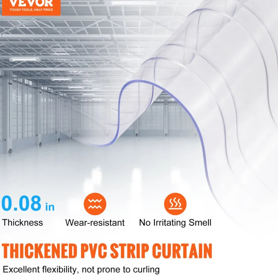 VEVOR Strip Curtain, 150' Length, 8" Width, 0.08" Thickness, Clear Ribbed Plastic Door Strips, PVC Curtain Strip Door Bulk Roll for Warehouses, Factories, Supermarkets, Shopping Malls, Halls, Garages