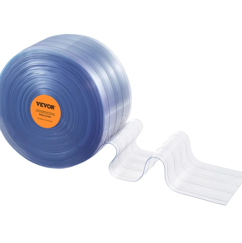 VEVOR Strip Curtain, 164' Length, 8" Width, 0.08" Thickness, Clear Ribbed Plastic Door Strips, PVC Curtain Strip Door Bulk Roll for Warehouses, Factories, Supermarkets, Shopping Malls, Halls, Garages