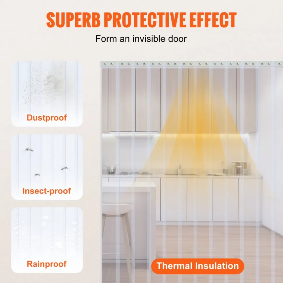 VEVOR Strip Curtain, 164' Length x 8" Width x 0.08" Thickness, Clear PVC Smooth Curtain Strip Door Bulk Roll, Plastic Door Strips for Doorways of Supermarket, Garage, Warehouse, Barn, Pet Animal House