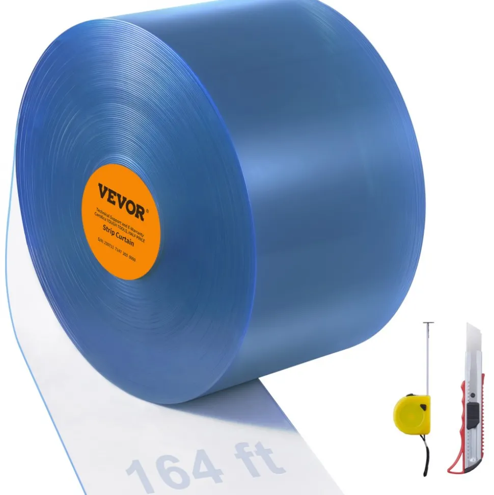 VEVOR Strip Curtain, 164' Length x 8" Width x 0.08" Thickness, Clear PVC Smooth Curtain Strip Door Bulk Roll, Plastic Door Strips for Doorways of Supermarket, Garage, Warehouse, Barn, Pet Animal House