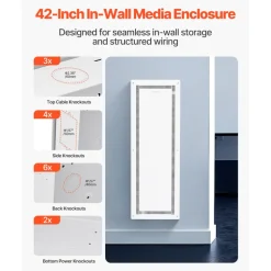 VEVOR Structured Media Enclosure, 42-Inch, Recessed in-Wall Media Box with Cover, Wall-Mount Cable Management Box Kit, Structured Wiring Multi-Media Cabinet, Cold-Rolled Steel, for TV Home Theater