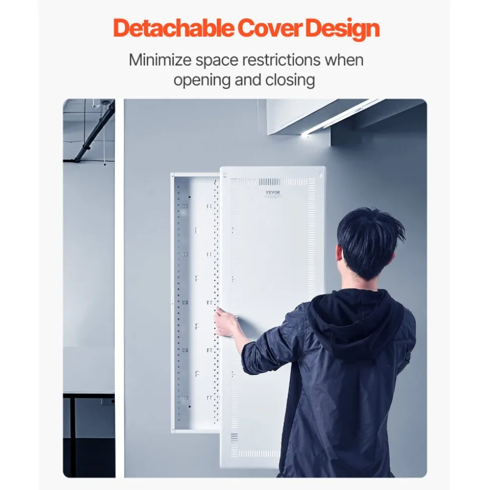 VEVOR Structured Media Enclosure, 42-Inch, Recessed in-Wall Media Box with Cover, Wall-Mount Cable Management Box Kit, Structured Wiring Multi-Media Cabinet, Cold-Rolled Steel, for TV Home Theater