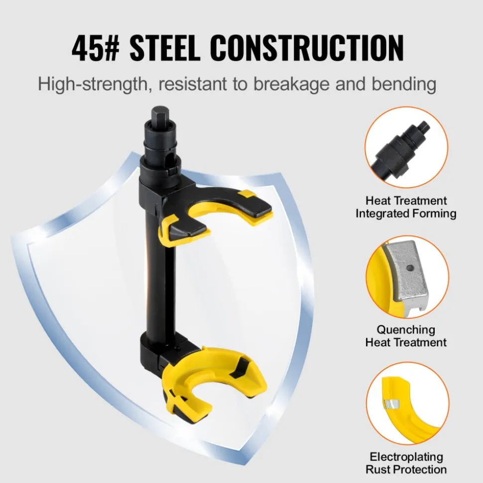 VEVOR Strut Spring Compressor Set, Macpherson Strut Spring Compressor Kit, Interchangeable Fork Strut Coil Extractor Remover Tool, with Yellow Protective Sleeve and Carrying Case