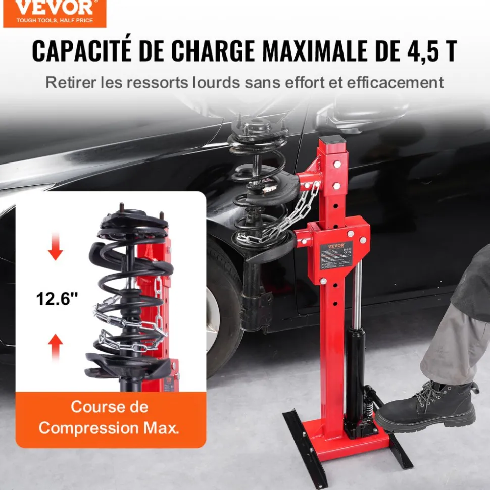 VEVOR Strut Spring Compressor, 4.5 Ton/9920 LBS Hydraulic Jack Capacity, 1 Ton Rated Compression Force, Auto Strut Coil Spring Compressor Tool, Hydraulic Spring Compressor for Strut Spring Removing