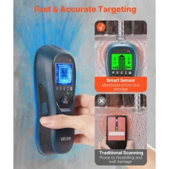 VEVOR Stud Finder Wall Scanner, 5 in 1, Electronic Wall Stud Detector with Smart Sensor, High-Definition LCD Display and Audio Alarm, for the Center and Edge of Metal, AC Wire, Joists, Pipes, Blue
