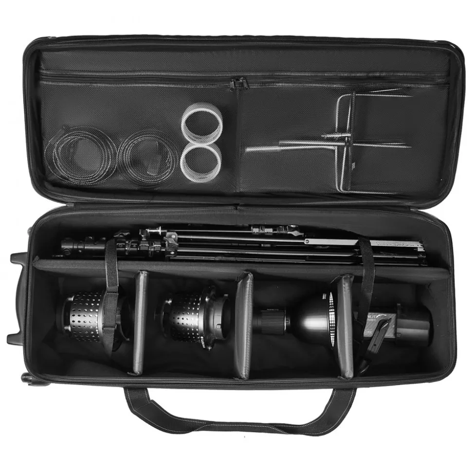 VEVOR Studio Equipment Trolley Case, 39.37 x 14.96 x 12.60 in / 100 x 38 x 32 cm, Rolling Camera Bag, Carrying Bag with Wheels Straps Padded Compartment Handle, for Light Stands, Tripods, Telescopes