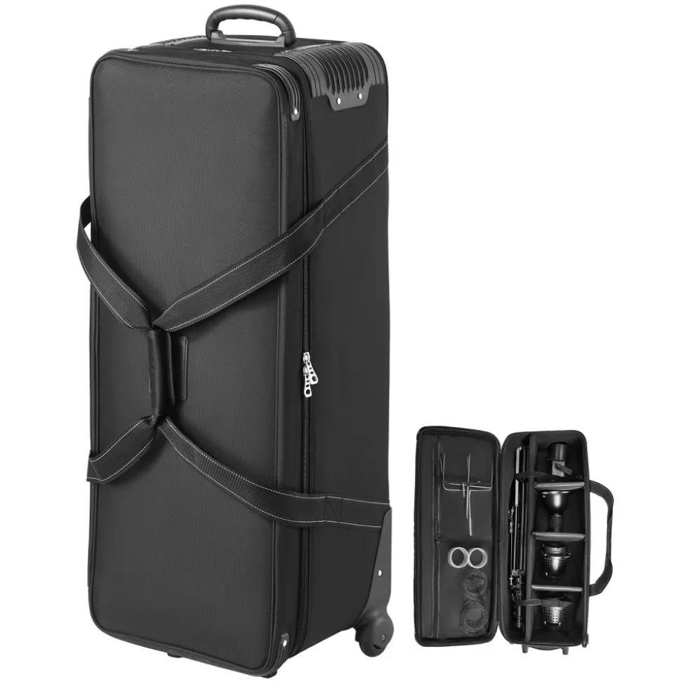 VEVOR Studio Equipment Trolley Case, 39.37 x 14.96 x 12.60 in / 100 x 38 x 32 cm, Rolling Camera Bag, Carrying Bag with Wheels Straps Padded Compartment Handle, for Light Stands, Tripods, Telescopes