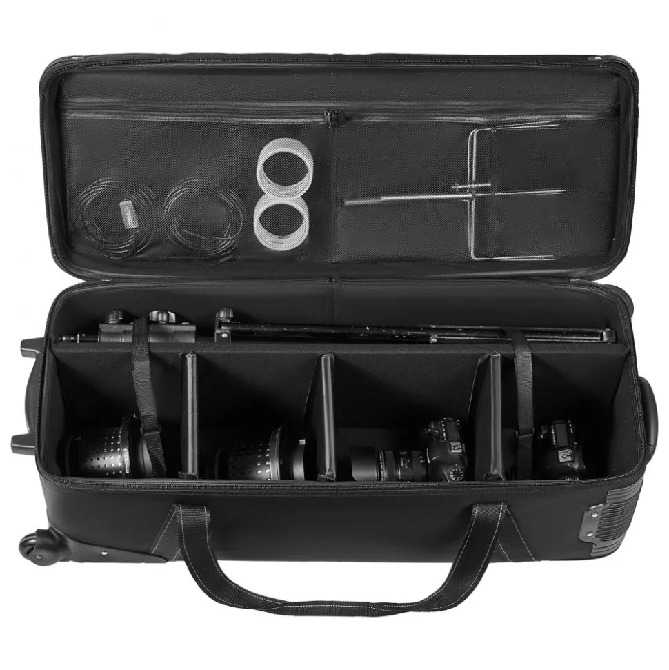 VEVOR Studio Equipment Trolley Case, 39.37 x 14.96 x 12.60 in / 100 x 38 x 32 cm, Rolling Camera Bag, Carrying Bag with Wheels Straps Padded Compartment Handle, for Light Stands, Tripods, Telescopes