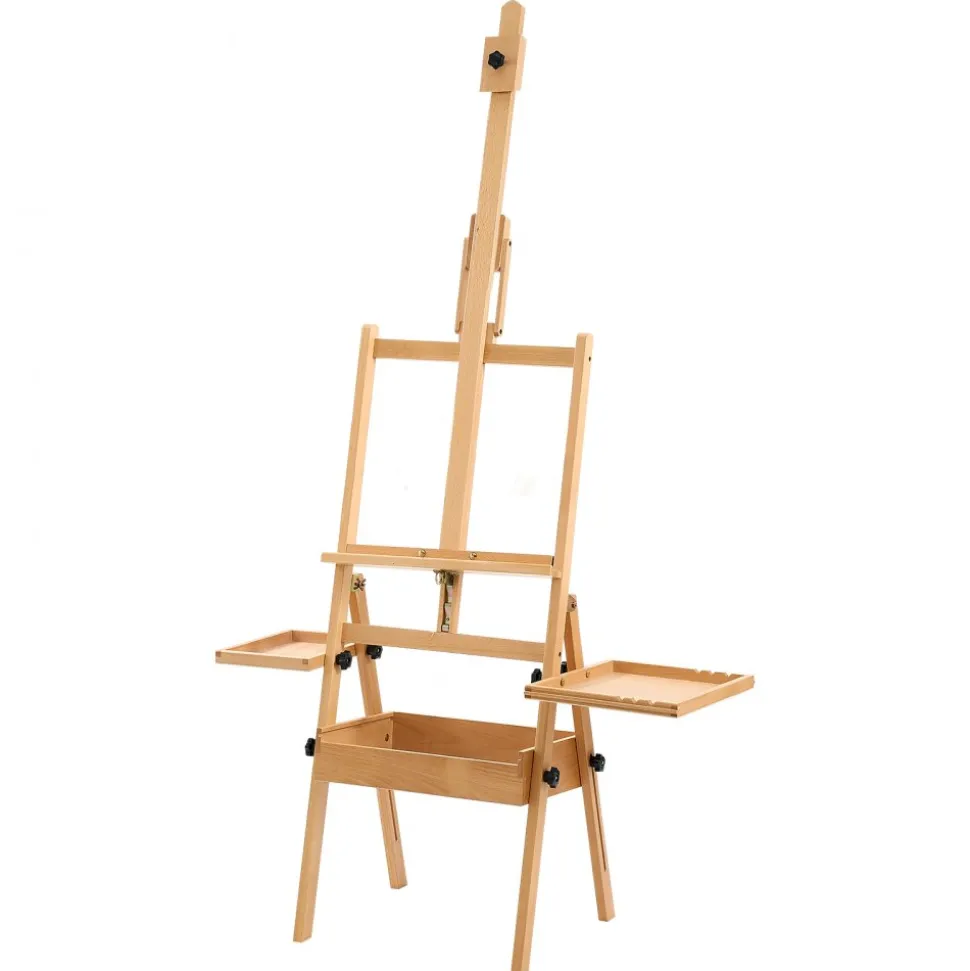 VEVOR Studio H-Frame Easel Holds Canvas Up to 35.43" Solid Beech Wood Frame, For Artists Painting, Adjustable Height & Angle, Multi-Function Wooden Art Easel with Storage Box & Trays, Natural Color