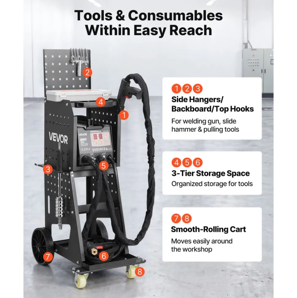 VEVOR Stud Welder Dent Repair Kit & Welding Cart, 3KW Spot Welder with 2 Welding Guns and 7 Modes, 110V Auto Body Spot Welding Dent Repair Machine for Steel Panel Repair