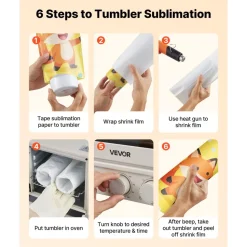 VEVOR Sublimation Oven Machine, 13 Qt, Fits 20oz Tumblers, with 1 Heat Air Gun, 50 Shrink Films, 1 Tape and 2 Heat Gloves, Oven for Sublimation Blank Tumblers, Mugs, Bowls, Off-White