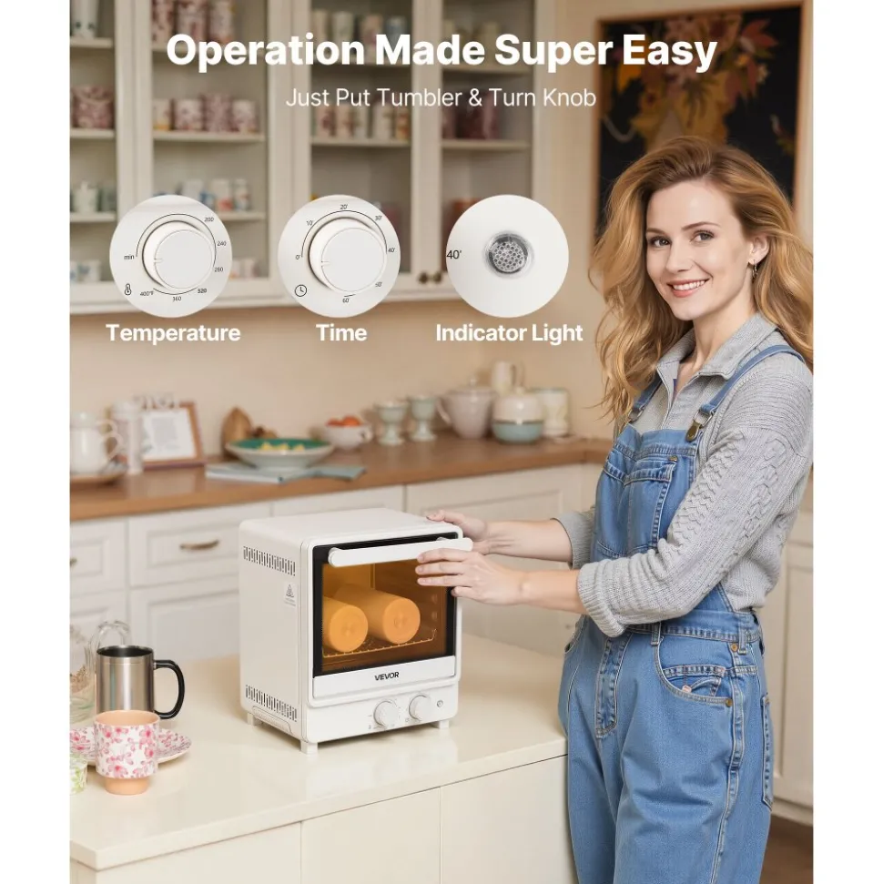 VEVOR Sublimation Oven Machine, 13 Qt, Fits 20oz Tumblers, with 1 Heat Air Gun, 50 Shrink Films, 1 Tape and 2 Heat Gloves, Oven for Sublimation Blank Tumblers, Mugs, Bowls, Off-White