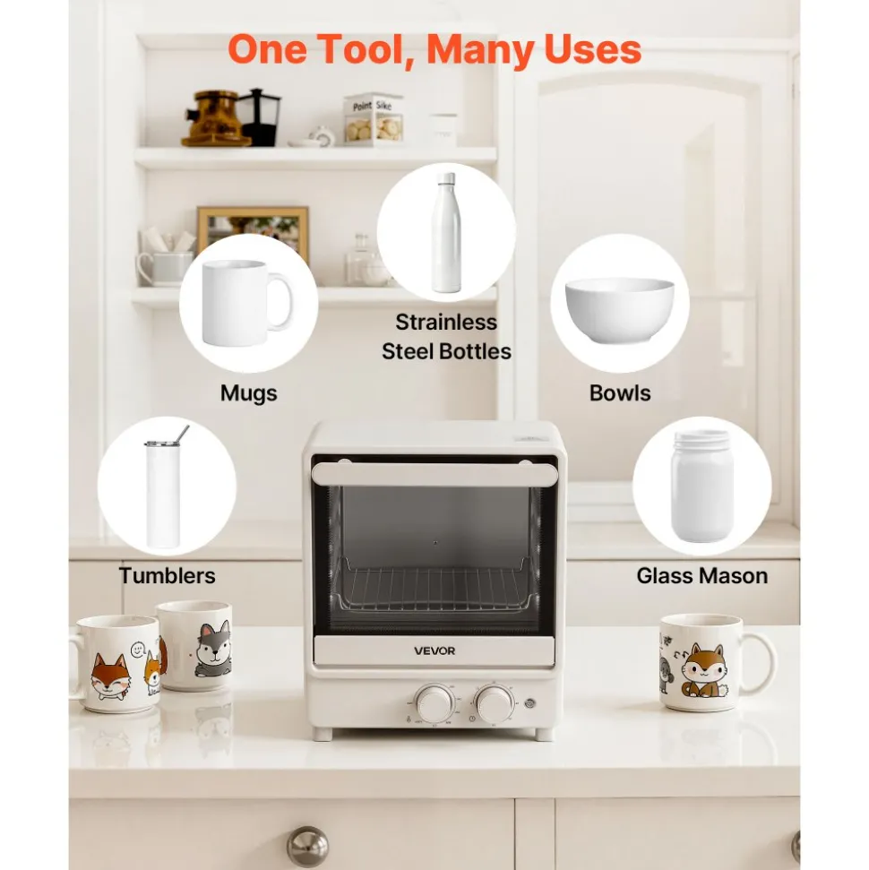 VEVOR Sublimation Oven Machine, 13 Qt, Fits 20oz Tumblers, with 1 Heat Air Gun, 50 Shrink Films, 1 Tape and 2 Heat Gloves, Oven for Sublimation Blank Tumblers, Mugs, Bowls, Off-White