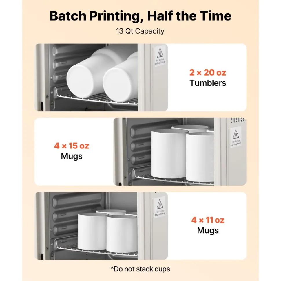 VEVOR Sublimation Oven Machine, 13 Qt, Fits 20oz Tumblers, with 1 Heat Air Gun, 50 Shrink Films, 1 Tape and 2 Heat Gloves, Oven for Sublimation Blank Tumblers, Mugs, Bowls, Off-White