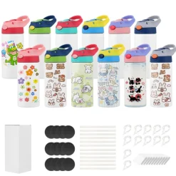 VEVOR Sublimation Tumblers, 12 Pack, 12 oz Kids Sublimation Water Bottles, Food-Grade Stainless Steel Cups with Lids and Straws, Double Wall Insulated Tumbler Blank, for DIY Personalized Customization