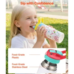 VEVOR Sublimation Tumblers, 12 Pack, 12 oz Kids Sublimation Water Bottles, Food-Grade Stainless Steel Cups with Lids and Straws, Double Wall Insulated Tumbler Blank, for DIY Personalized Customization
