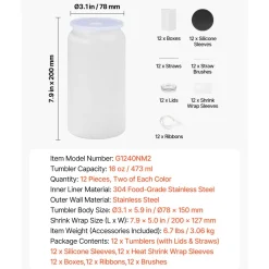VEVOR Sublimation Tumblers, 12 Pack, 16 oz Multicolored Tumblers Bulk, Stainless Steel Sublimation Cups with Lids and Straws, Double Wall Insulated Tumbler Blank, for DIY Personalized Customization