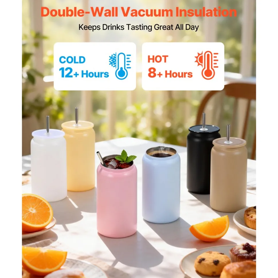 VEVOR Sublimation Tumblers, 12 Pack, 16 oz Multicolored Tumblers Bulk, Stainless Steel Sublimation Cups with Lids and Straws, Double Wall Insulated Tumbler Blank, for DIY Personalized Customization