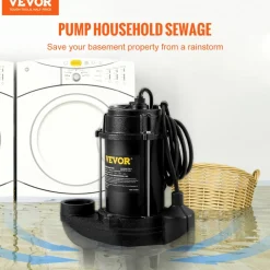 VEVOR Submersible Sewage Pump, 0.75HP 5000 GPH, Cast Iron Sewage Water Pump with 28 ft Lift 10 ft Power Cord and Automatic Float Switch, Stainless Steel for Clean Flooded Basement Yard Farm Sewer