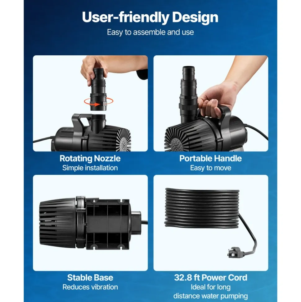 VEVOR Submersible Water Pump, 280W 4500GPH, Aquarium Return Pump with 16.4 ft Lift Height & 180° Adjustable Flow Direction, Suitable for Pond, Aquarium, Fountain, Waterfall, and Fish Tank