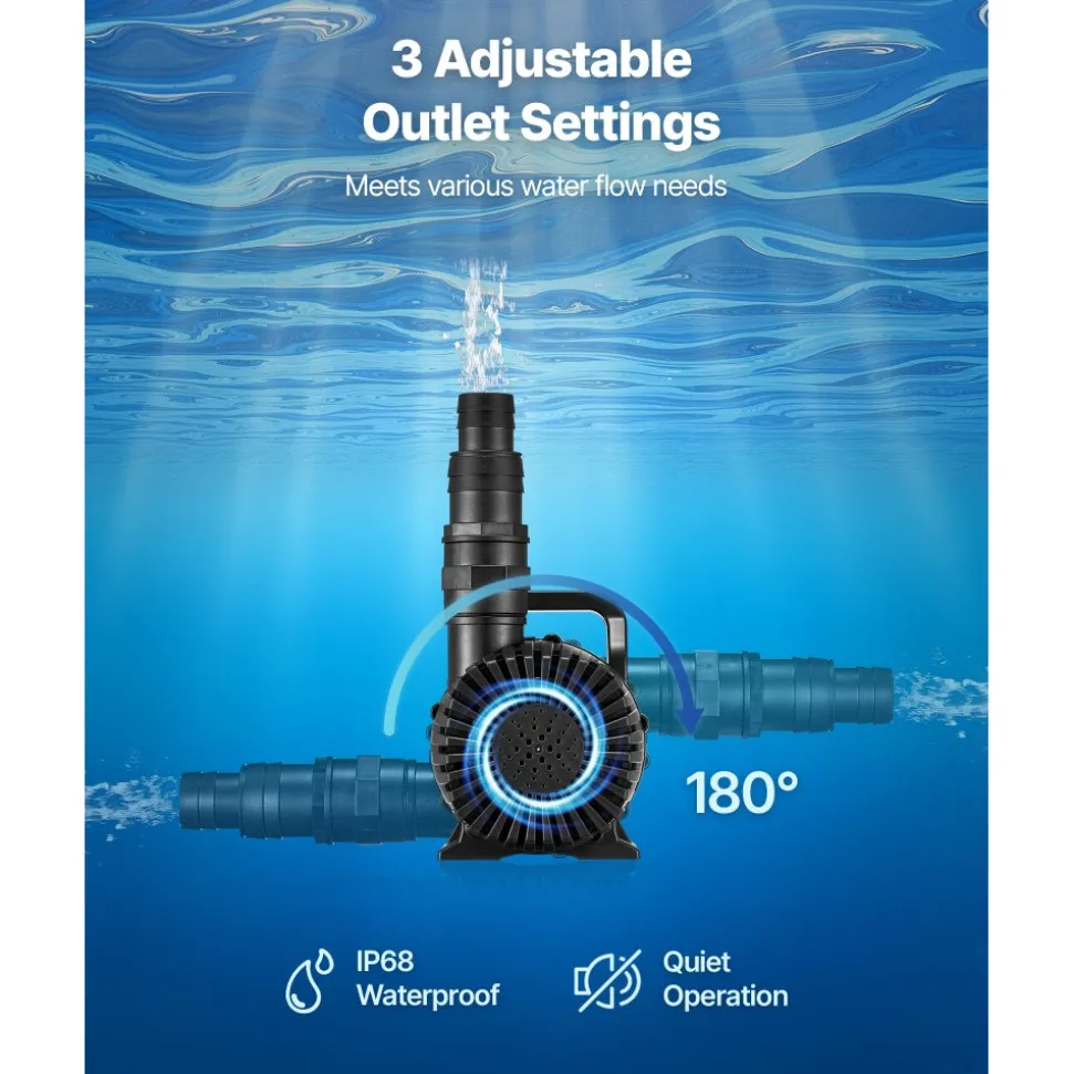 VEVOR Submersible Water Pump, 280W 4500GPH, Aquarium Return Pump with 16.4 ft Lift Height & 180° Adjustable Flow Direction, Suitable for Pond, Aquarium, Fountain, Waterfall, and Fish Tank