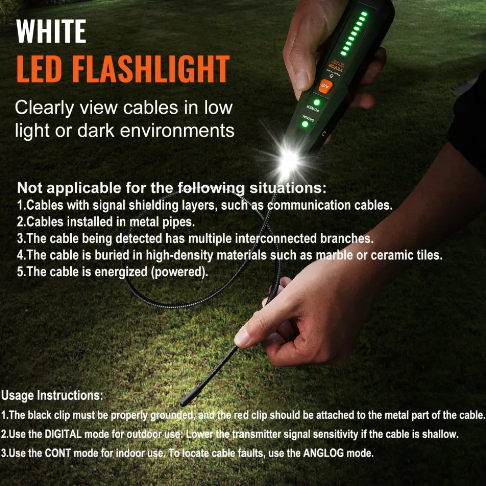 VEVOR Subterranean Wire Locator, Up to 6.5 FT Detection Depth, Earphone-Included Cable Tracer and Break Detector, 3280 FT Detection Range, Ideal for Locating Hidden Pet Fences and Sprinkler Valves