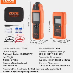 VEVOR Subterranean Wire Tracker, Up to 3 FT Detection Depth, Voltage Range 12-600V, Circuit and Line Break Locator, Extends to 6561 FT for Underground Pipes, Electric Fencing, Hidden Wires