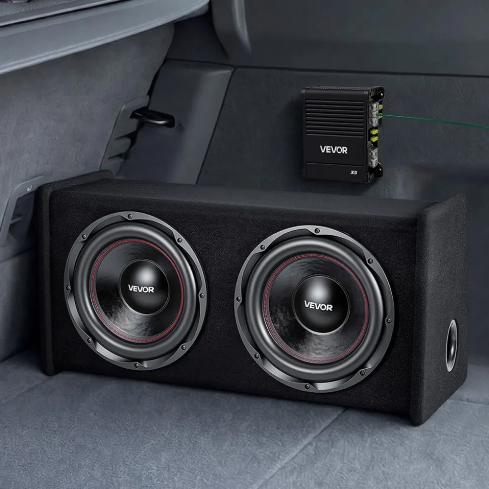 VEVOR Subwoofer Bass Package, 12 in, 490W RMS, Dual Car Audio Subwoofer and Amp Package, with Loaded Enclosure, Separate Amplifier, and Wiring Kit, for Various Vehicles Trunks, Car Audio Systems