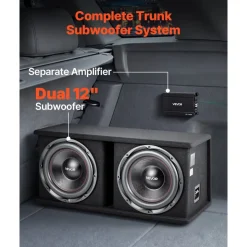 VEVOR Subwoofer Bass Package, 12 in, 1200W RMS, Dual Car Audio Subwoofer and Amp Package, with Loaded Enclosure, Separate Amplifier, and Wiring Kit, for Various Vehicles Trunks, Car Audio Systems