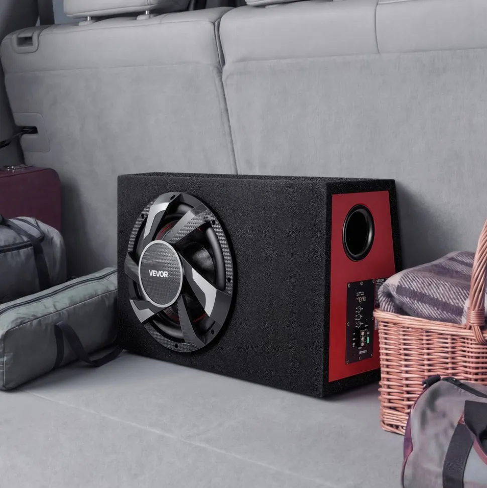VEVOR Subwoofer Bass Package, 12 in, 245W RMS, Complete Car Audio Subwoofer and Amp Package, with Loaded Enclosure, Built-in Amplifier, and Wiring Kit, Slim Trapezoid , Compact for Car Audio Systems