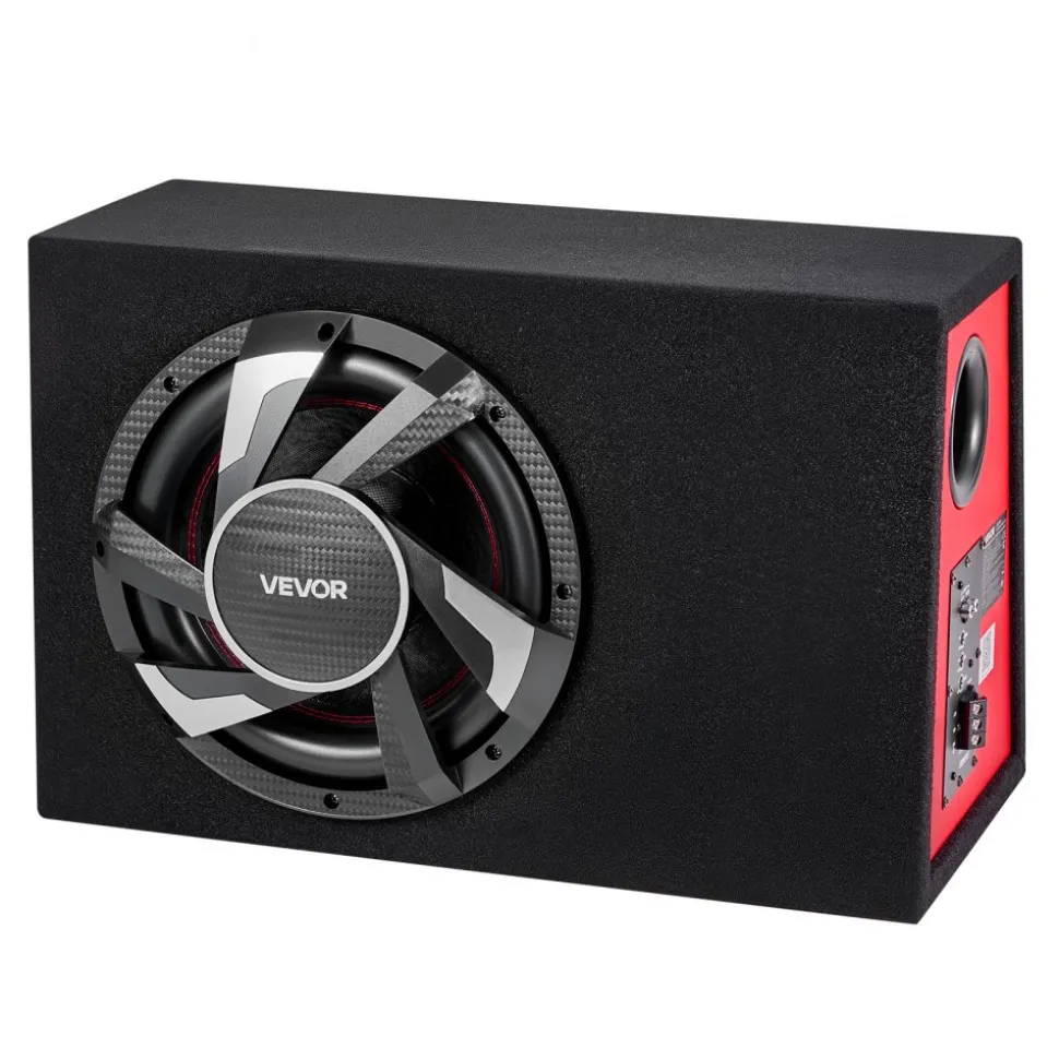VEVOR Subwoofer Bass Package, 12 in, 245W RMS, Complete Car Audio Subwoofer and Amp Package, with Loaded Enclosure, Built-in Amplifier, and Wiring Kit, Slim Trapezoid , Compact for Car Audio Systems