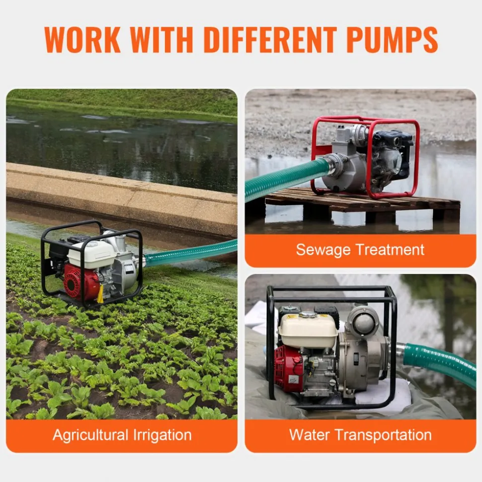 VEVOR Suction Hose, 2 in x 20 ft, Green High Quality Hose, with Camlock Connectors, and Aluminum Fittings, Fit Various Pumps, for Sewage Treatment, Water Transportation and More Agricultural Purposes