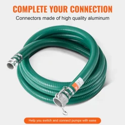 VEVOR Suction Hose, 2 in x 20 ft, Green High Quality Hose, with Camlock Connectors, and Aluminum Fittings, Fit Various Pumps, for Sewage Treatment, Water Transportation and More Agricultural Purposes