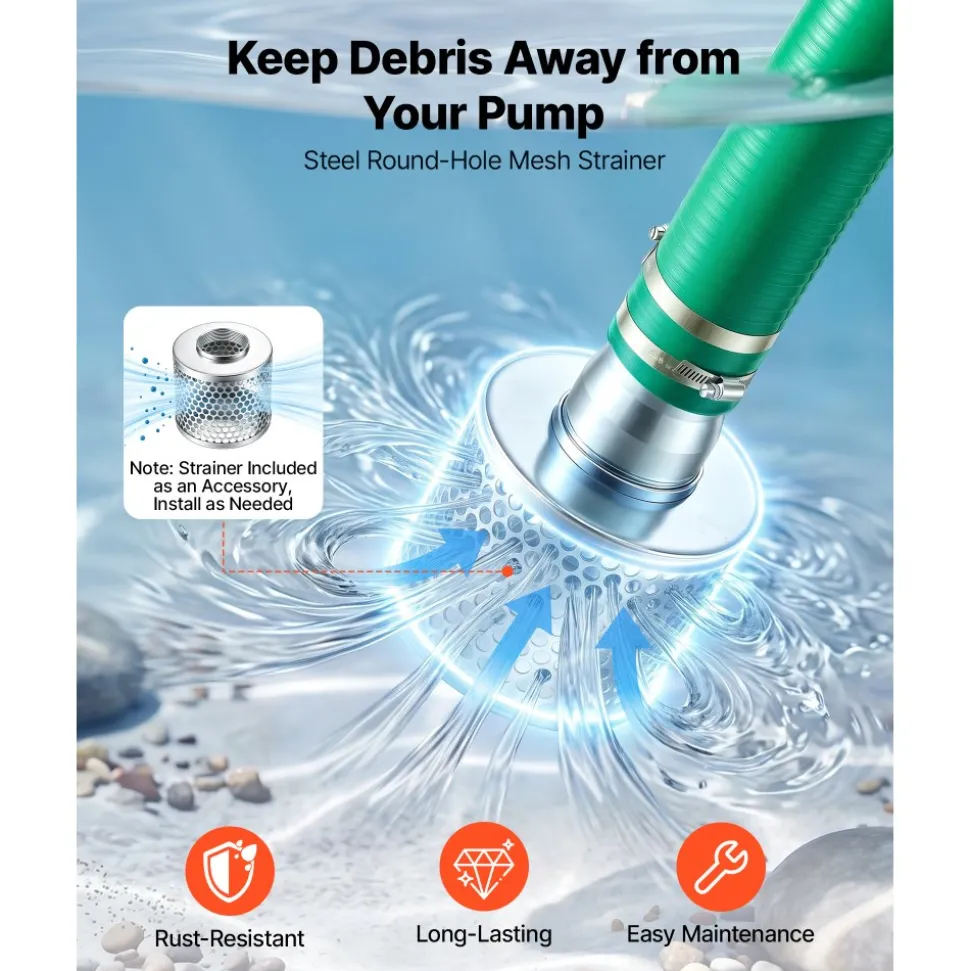 VEVOR 3" Suction Hose Kit 65' Blue PVC Backwash 20' Green Suction Hose, for Swimming Pools Water Pumps, Ready-to-Use Setup, with Round-Hole Strainer, Cam & Groove Adapter, Stainless Steel Clamp