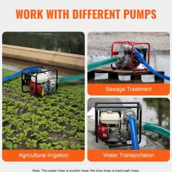 VEVOR Suction Hose Kit for Water Pump, with 2 in x 50 ft Blue Backwash Hose, 20 ft Green Suction Hose, and Steel Round Hole Strainer, Camlocks, Clamps, Cam & Groove Adapter, for Multiple Purposes