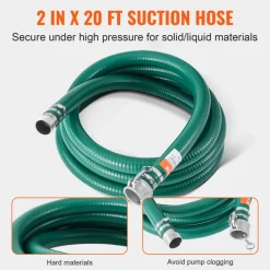 VEVOR Suction Hose Kit for Water Pump, with 2 in x 50 ft Blue Backwash Hose, 20 ft Green Suction Hose, and Steel Round Hole Strainer, Camlocks, Clamps, Cam & Groove Adapter, for Multiple Purposes