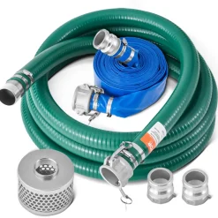 VEVOR Suction Hose Kit for Water Pump, with 2 in x 50 ft Blue Backwash Hose, 20 ft Green Suction Hose, and Steel Round Hole Strainer, Camlocks, Clamps, Cam & Groove Adapter, for Multiple Purposes