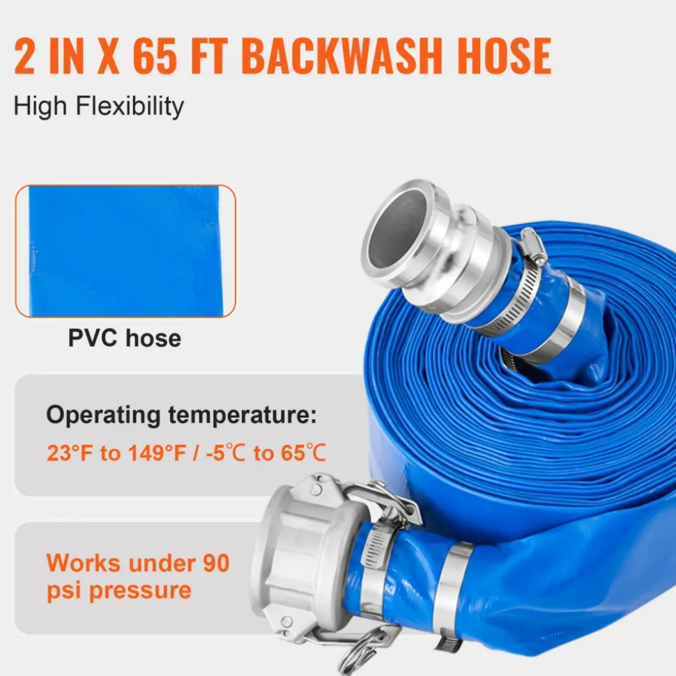 VEVOR Suction Hose Kit for Water Pump, with 2 in x 50 ft Blue Backwash Hose, 20 ft Green Suction Hose, and Steel Round Hole Strainer, Camlocks, Clamps, Cam & Groove Adapter, for Multiple Purposes