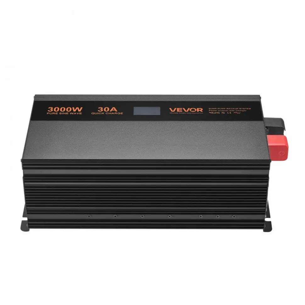VEVOR Sump Pump Battery Backup System, 3000W, Auto Switches to Battery Inverter for Continuous Sump Pump Operation, Pure Sine Wave, LCD Display, for Basement Protection Emergency and Power Outage