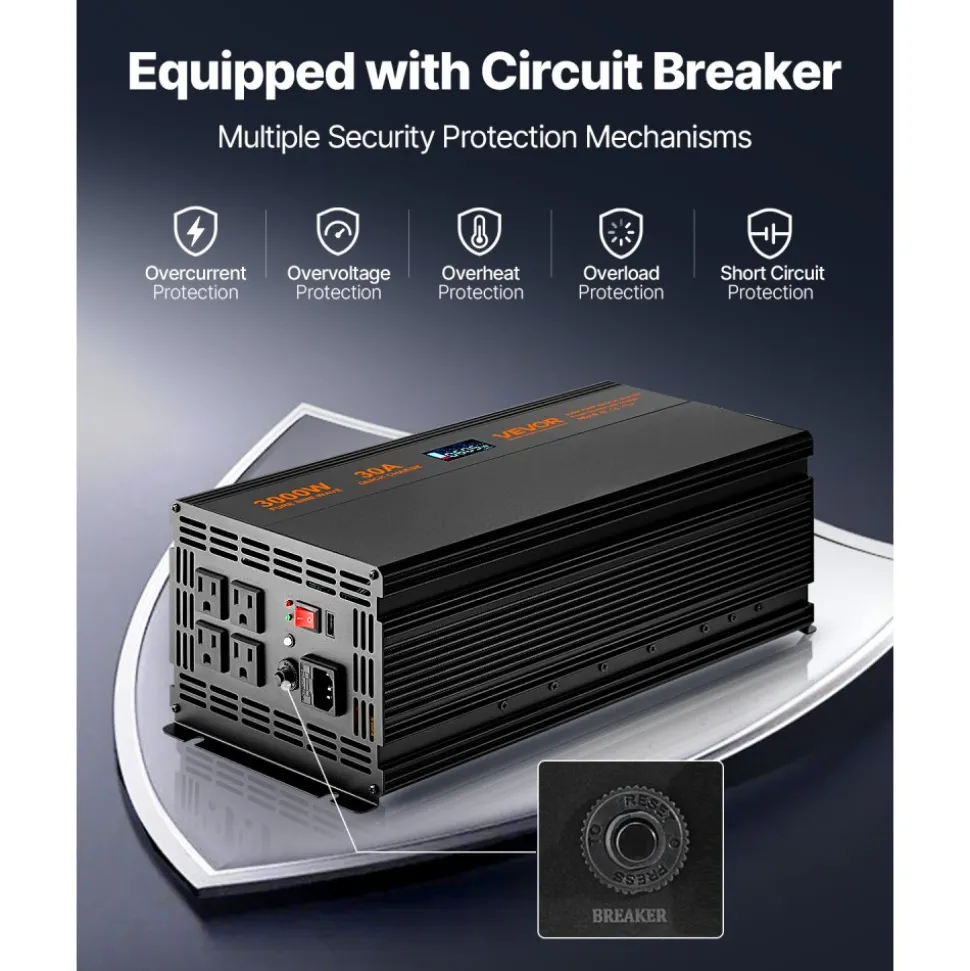 VEVOR Sump Pump Battery Backup System, 3000W, Auto Switches to Battery Inverter for Continuous Sump Pump Operation, Pure Sine Wave, LCD Display, for Basement Protection Emergency and Power Outage