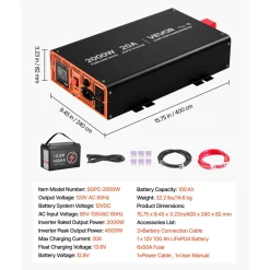 VEVOR Sump Pump Battery Bundle, 2000W, Backup System with 100 Ah LiFePO4 Battery, Auto Switches to Inverter for Sump Pump, Pure Sine Wave, LCD Display, for Basement Protection Emergency Power Outage